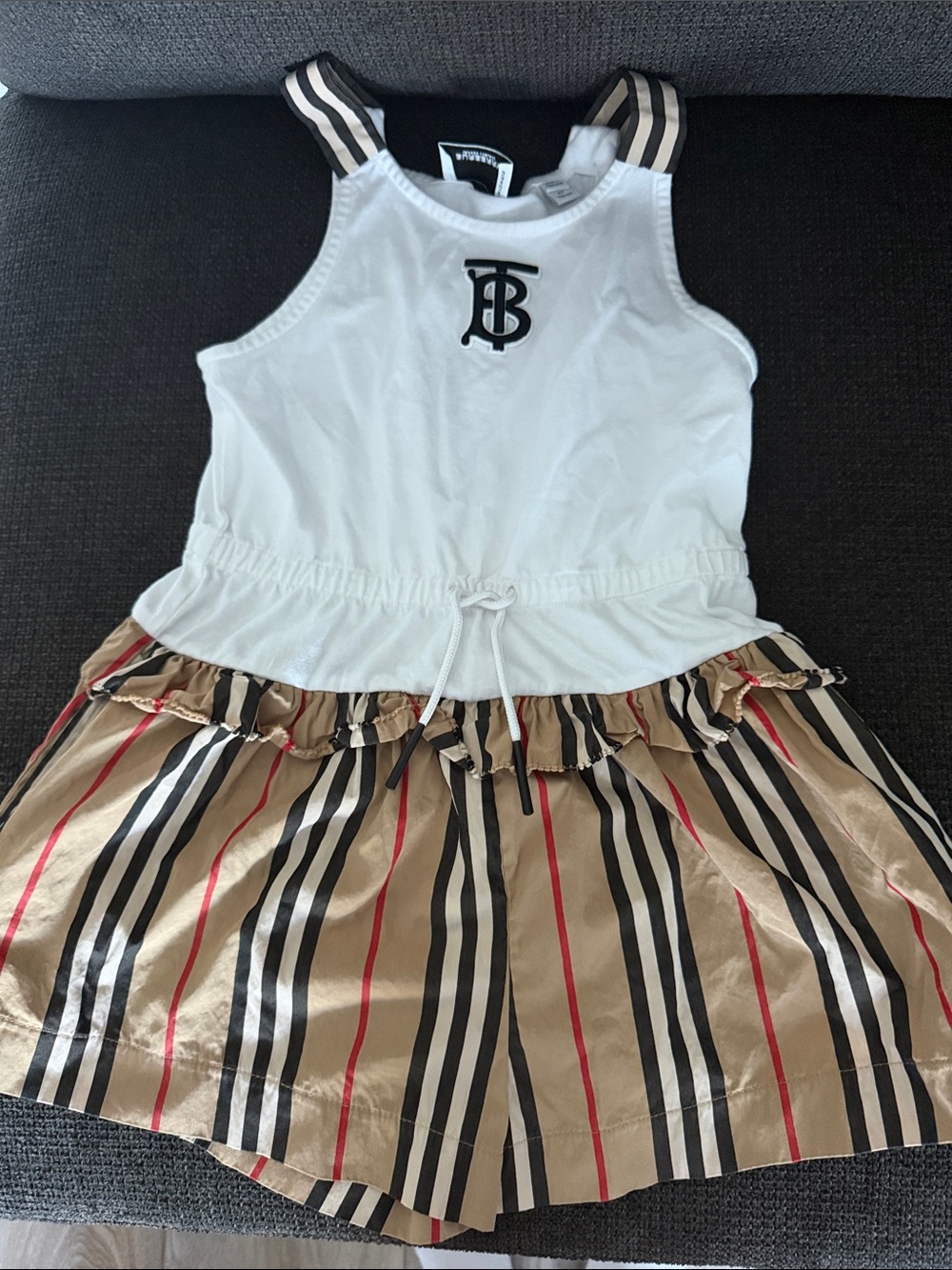 Burberry Girl Romper White & Beige TB Monogram Tank Dress